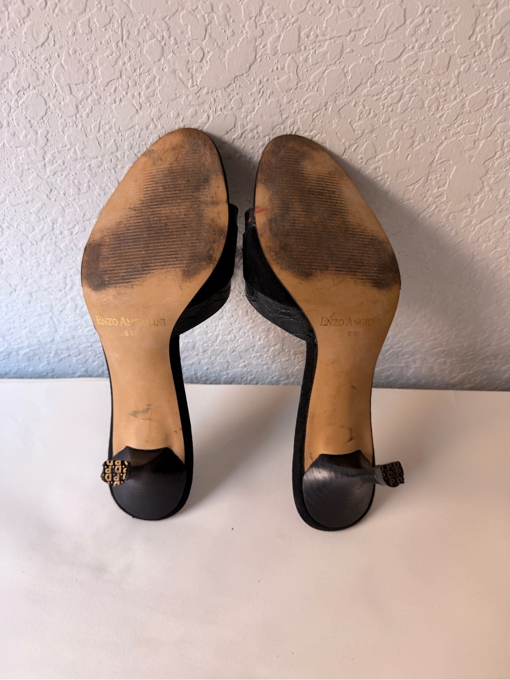 Vintage Enzo Angiolini Black Croc Embossed Mule Heels | Feather Floral Toe EUC - Picture 6 of 9